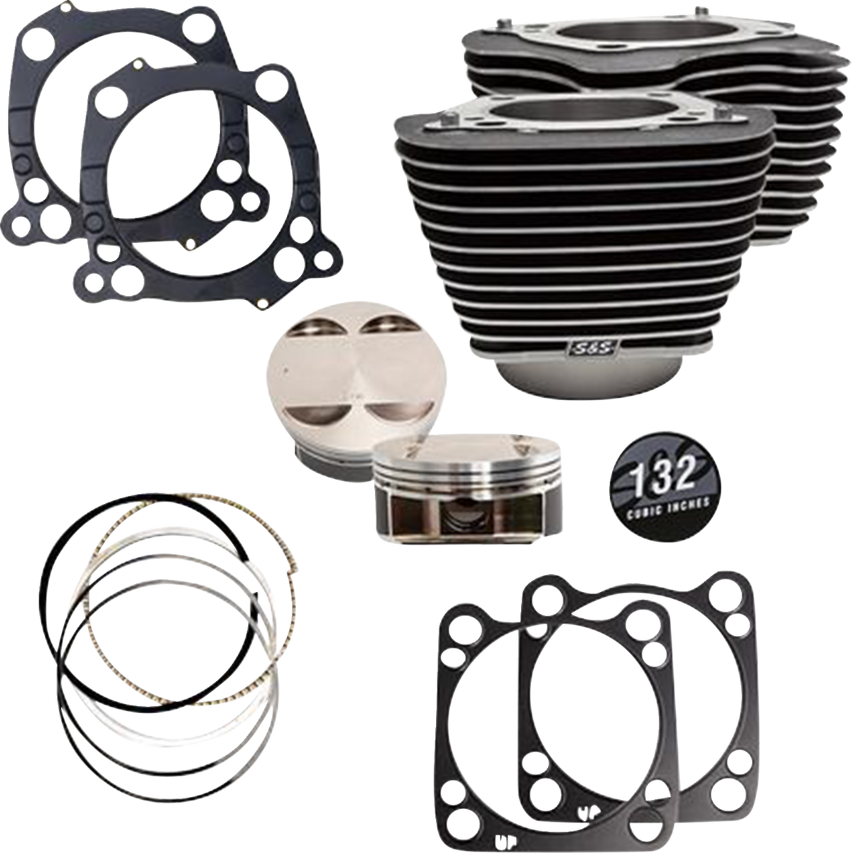 S&amp;S Cycle 132" Cylinder Kit - 4.500" Stroke - Wrinkle Black W/Highlighted Fins - M8