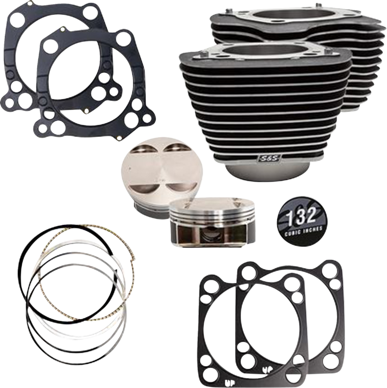 S&S Cycle 132" Cylinder Kit - 4.500" Stroke - Wrinkle Black W/Highlighted Fins - M8