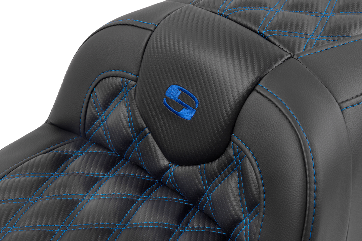 Saddlemen RoadSofa™ Seat - With Backrest - Carbon Fiber - Lattice Stitch - Blue Stitch - FLTR/FLHX '23-'24