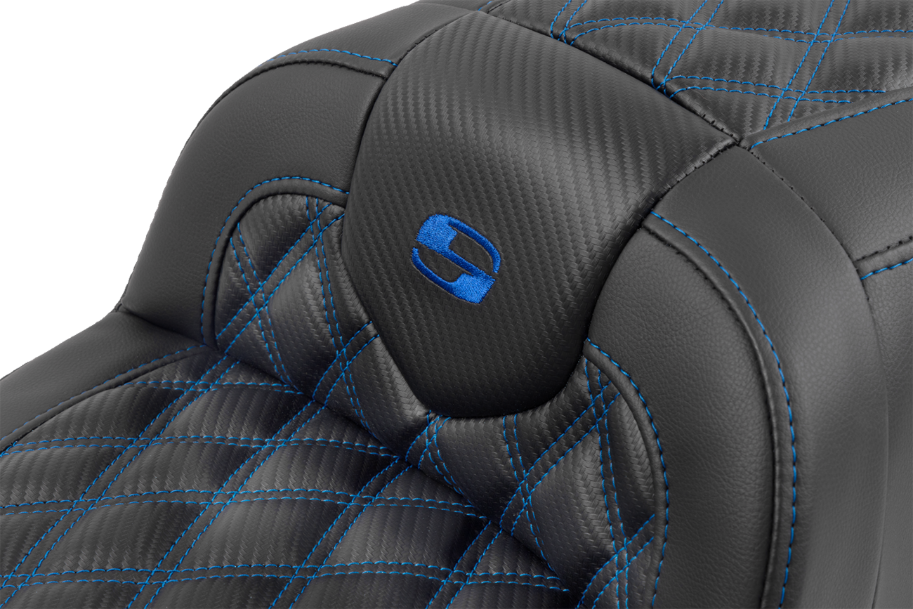 Saddlemen RoadSofa™ Seat - With Backrest - Carbon Fiber - Lattice Stitch - Blue Stitch - FLTR/FLHX '23-'24