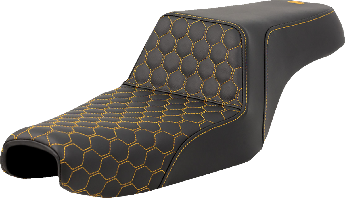 Saddlemen Step-Up Seat - Honeycomb - Gold Stitching - 3.3 Gal Tank - Sportster '04-'22