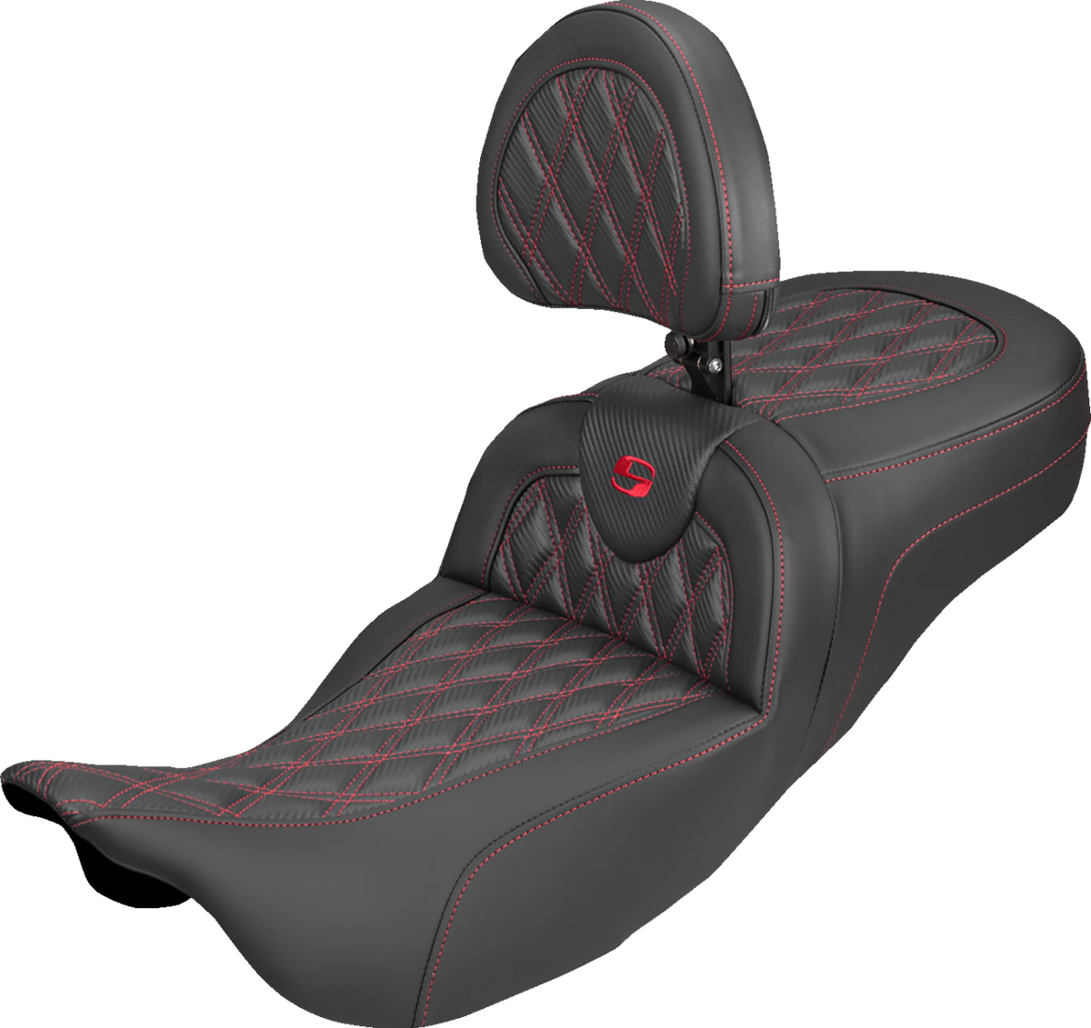 Saddlemen Extended Reach Roadsofa™ Carbon Fiber Seat - Lattice - Red Stitch - With Backrest - FL '08-'25