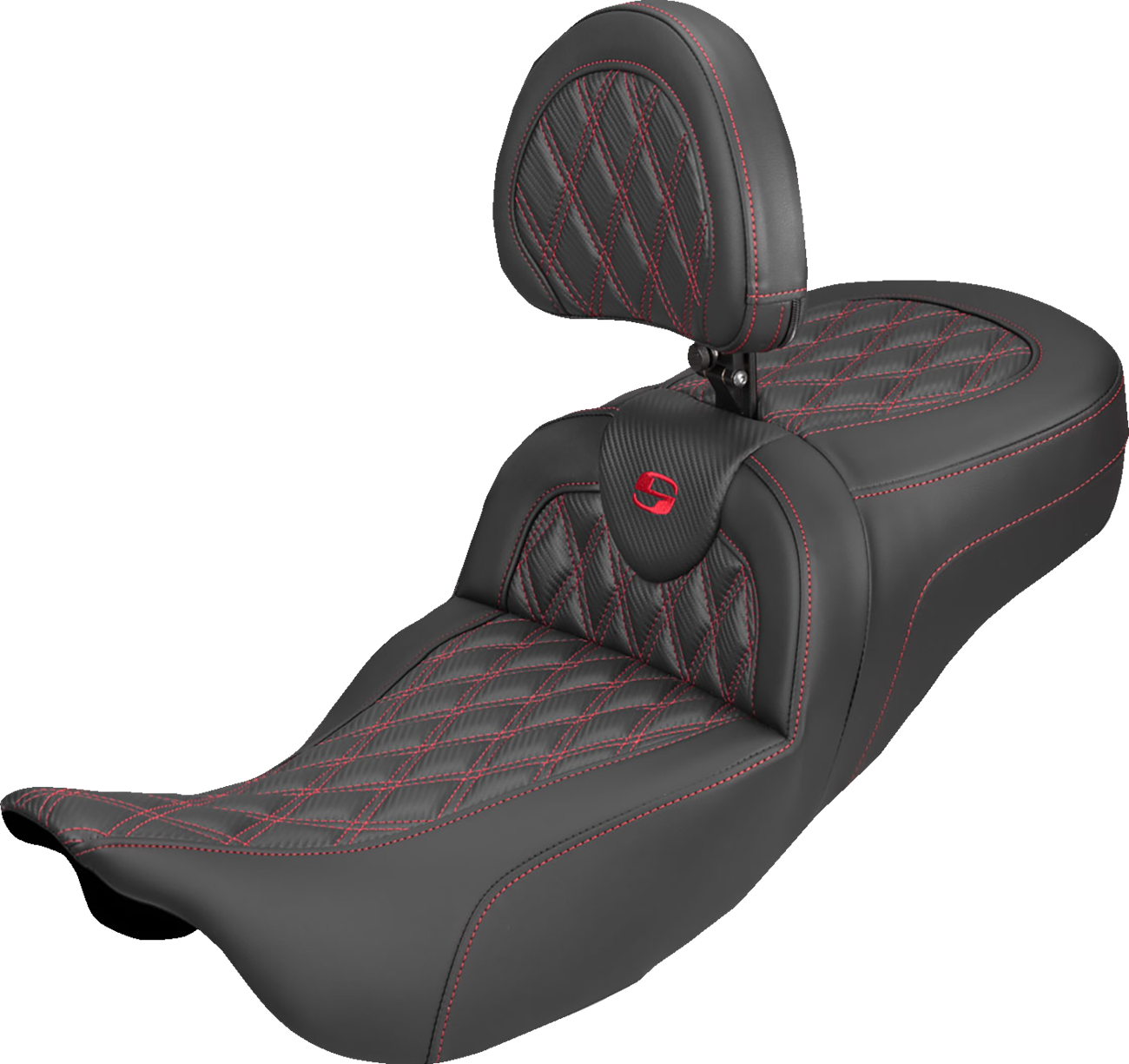 Saddlemen Extended Reach Roadsofa™ Carbon Fiber Seat - Lattice - Red Stitch - With Backrest - FL '08-'25