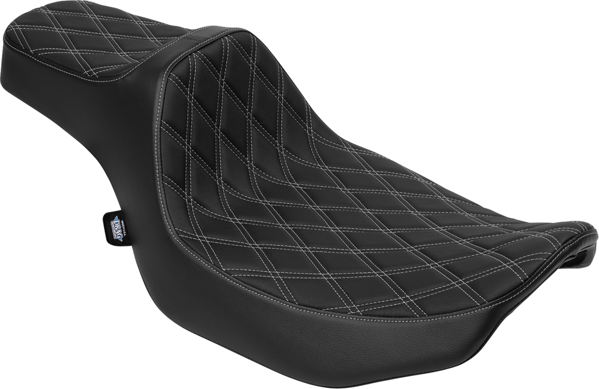 Drag Specialties Seats Extended Reach Predator III Seat - Vinyl - Silver Double Diamond Stitch - FLT/FLH '23-'25