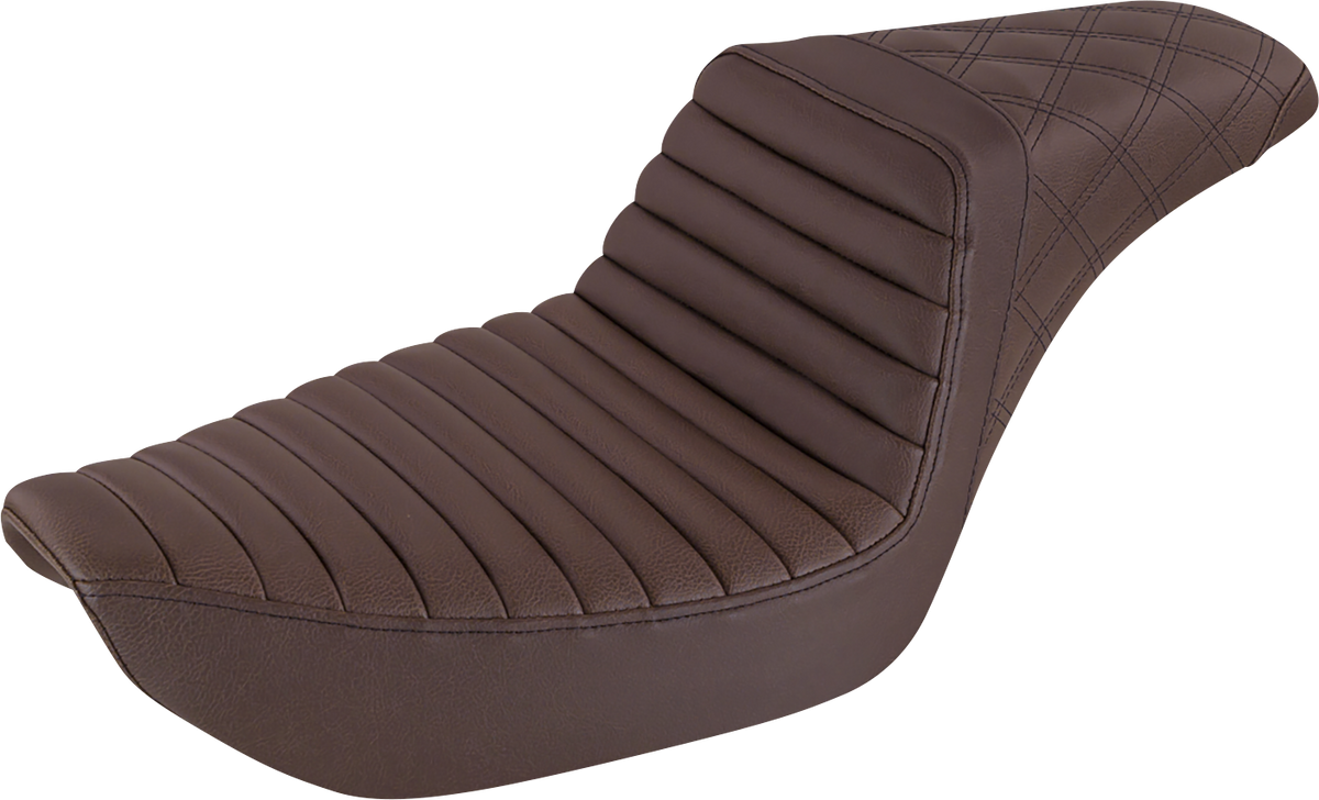 Saddlemen Step-Up Seat - Front Tuck-N-Roll/Rear Lattice Stitch - Brown - Dyna