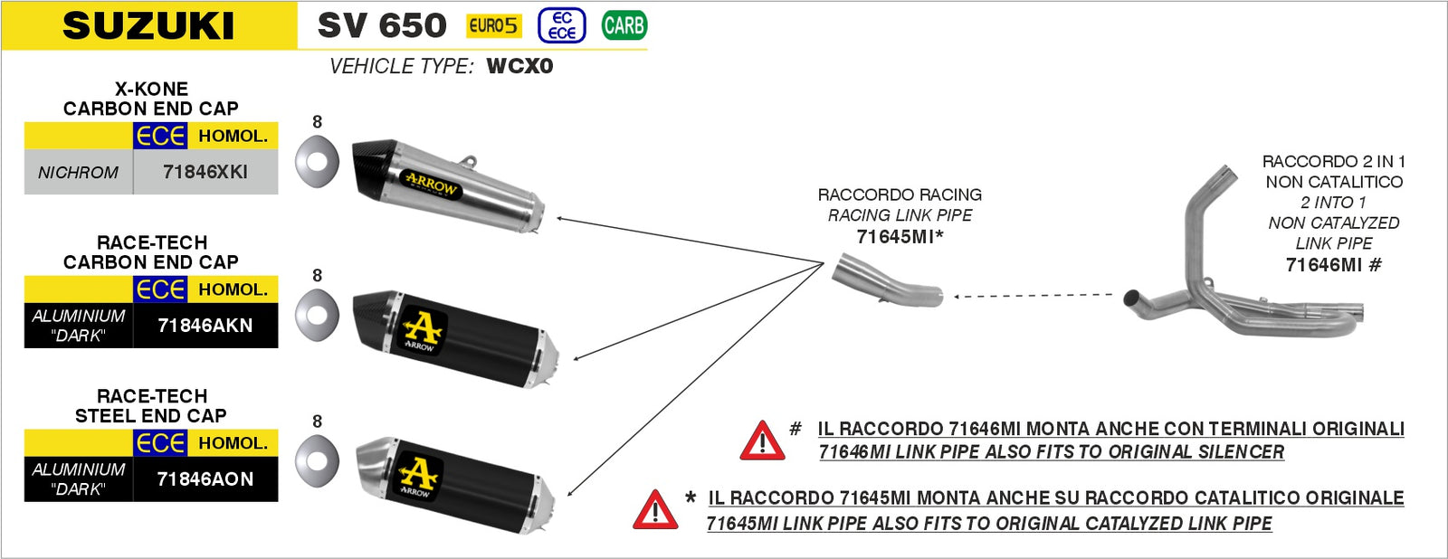 Arrow 71646MI 2 Into 1 Non Catalized Link Pipe