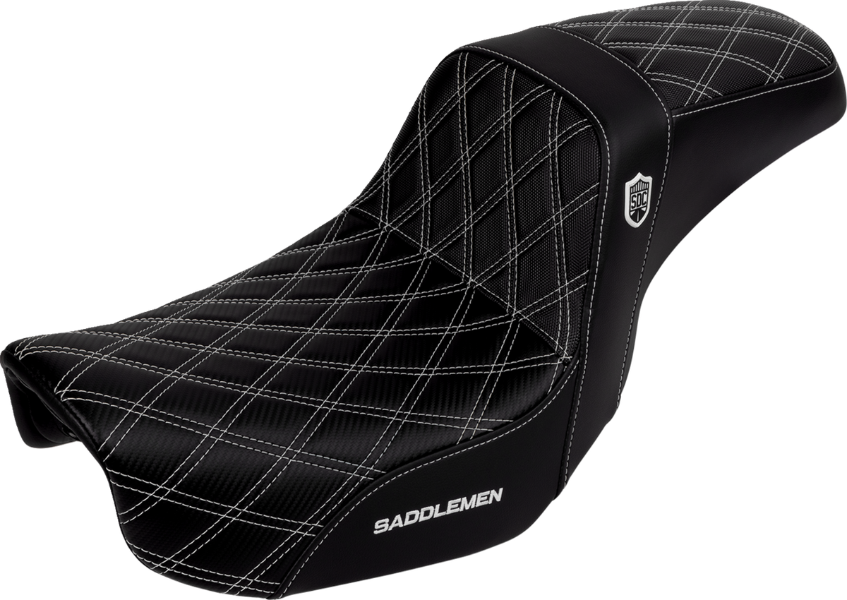 Saddlemen Pro Series SDC Performance Seat - Carbon Fiber/Lumbar Gripper - White Stitch - Dyna '06-'17