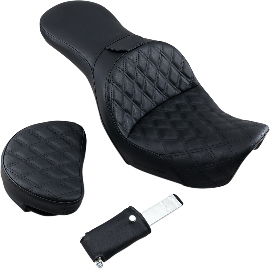 Saddlemen Explorer Seat - With Backrest - Lattice Stitched - Black - FXD