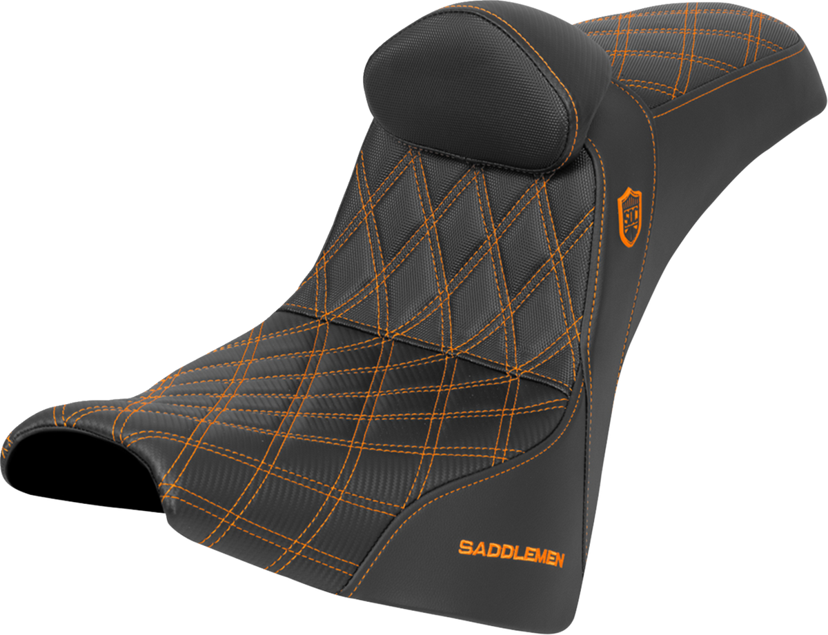 Saddlemen Pro Series SDC Performance Seat - W/ Backrest - Orange Stitch - Gripper - FXBB/FXST '18-'25