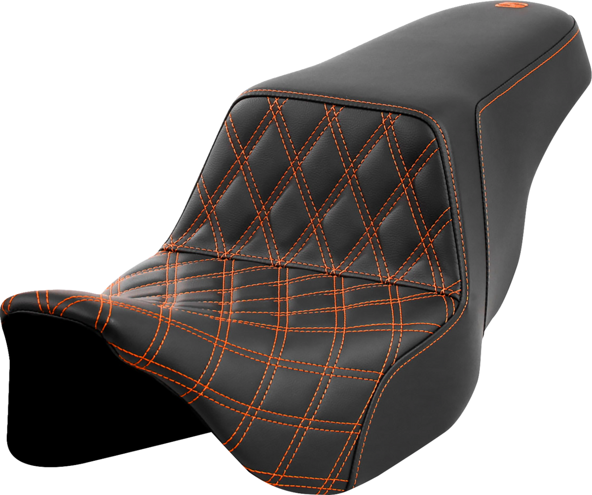Saddlemen Step-Up Seat - Front Lattice Stitch - Orange Stitch - FLH/FLT '08-'23