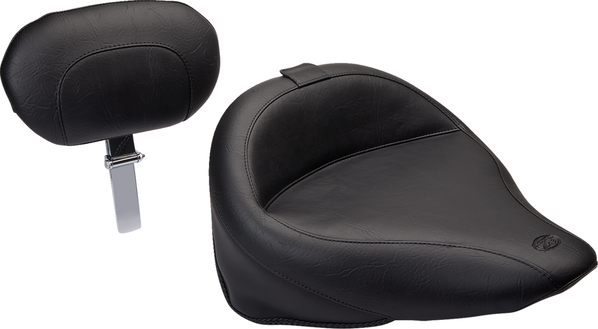Mustang Wide Solo Seat - With Backrest - Vintage - Black - Smooth - FLST '00-'05
