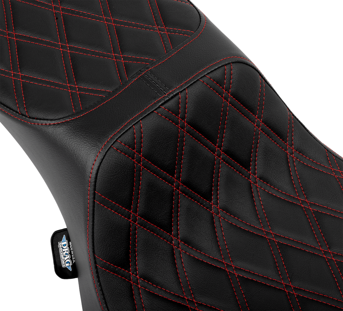 Drag Specialties Seats Performance Predator 2-Up Seat - Extended Reach - Vinyl - Red Double Diamond Stitch