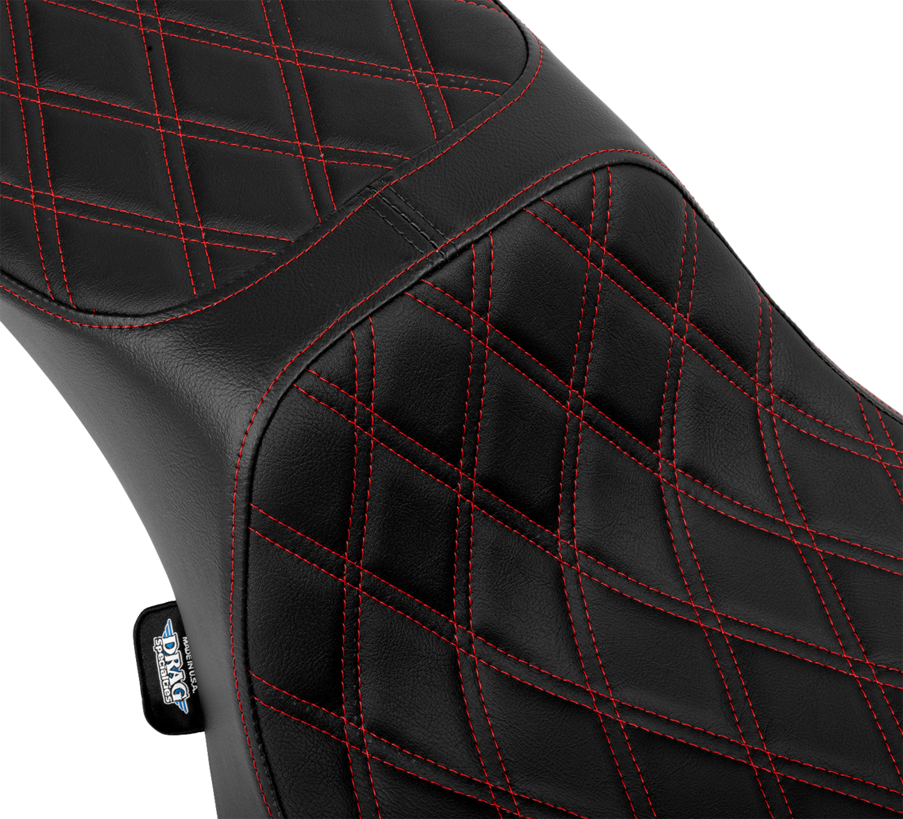 Drag Specialties Seats Performance Predator 2-Up Seat - Extended Reach - Vinyl - Red Double Diamond Stitch