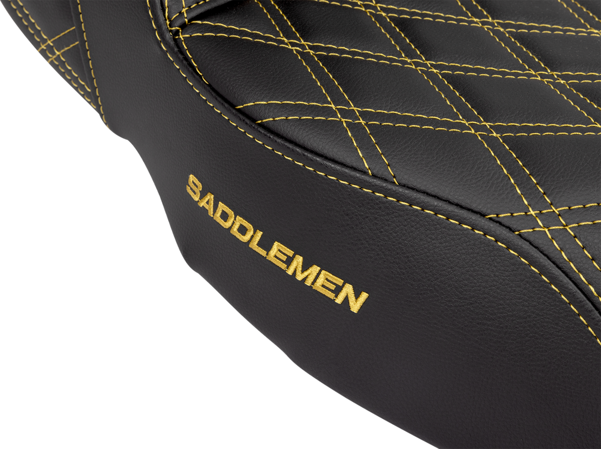Saddlemen Step-Up Seat - Lattice Stitch - Gold Stitch - Extended Reach - FLH/FLT '08-'23