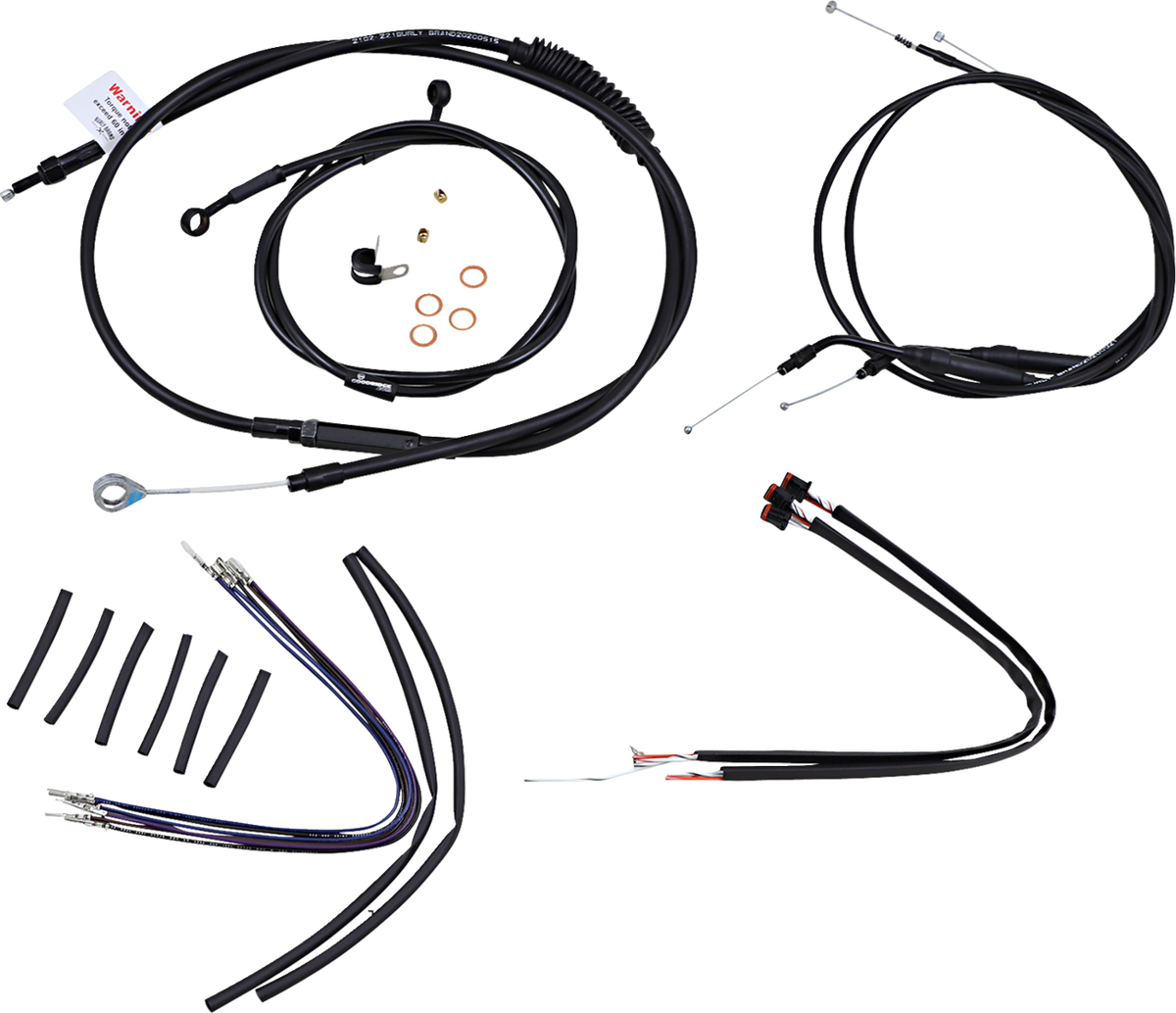 Burly Brand Complete Black Vinyl Handlebar Cable/Line Kit For Ape Hangers - 12" - '14-'22 Sportster