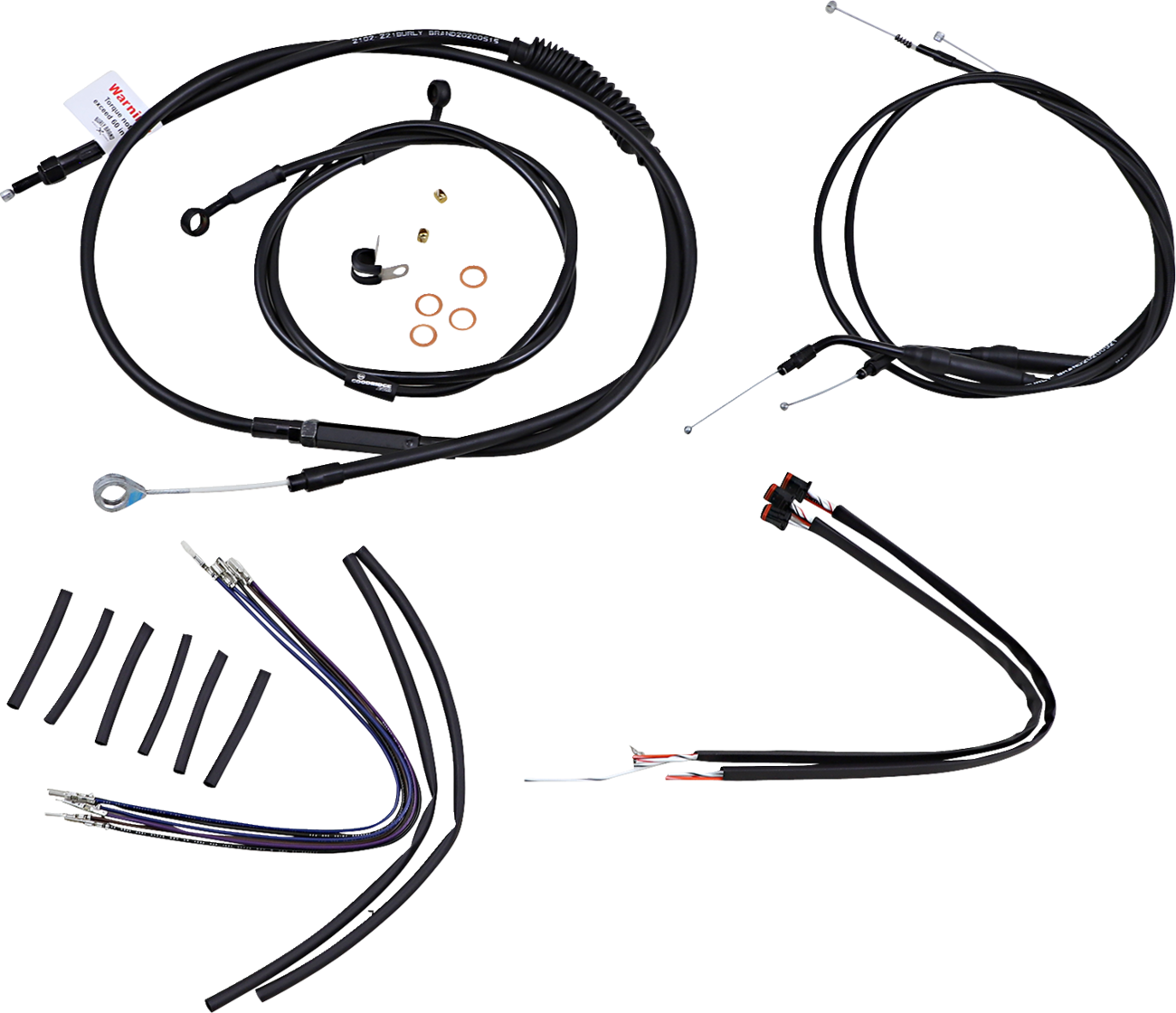 Burly Brand Complete Black Vinyl Handlebar Cable/Line Kit For Ape Hangers - 12" - '14-'22 Sportster