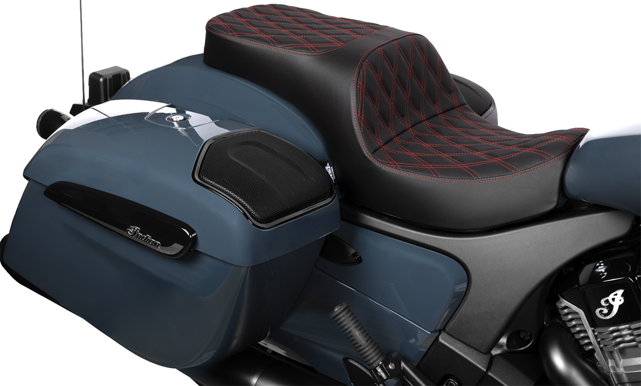 Drag Specialties Seats Freedom Seat - Vinyl - Double Diamond Red Stitch - Challenger '20-'25/Chieftain '25