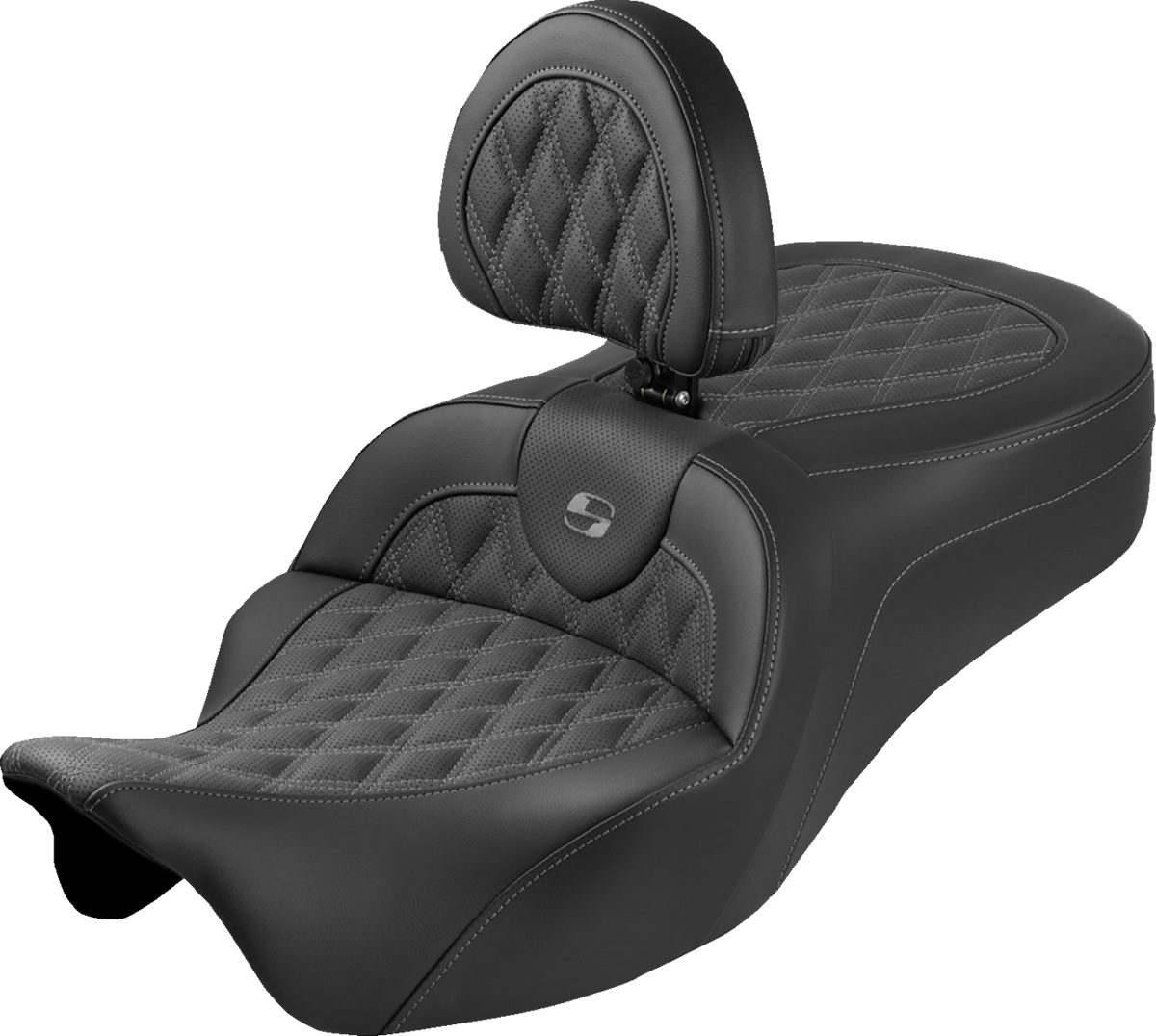 Saddlemen Roadsofa™ King Seat - With Backrest - Lattice Stitch - Gray Stitch - FLH/FLT '08-'25