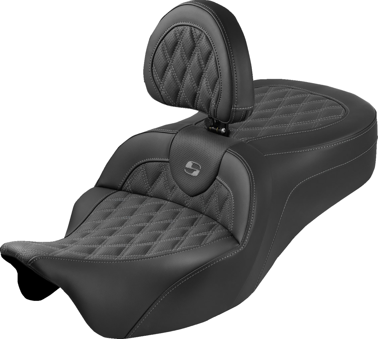 Saddlemen Roadsofa™ King Seat - With Backrest - Lattice Stitch - Gray Stitch - FLH/FLT '08-'25
