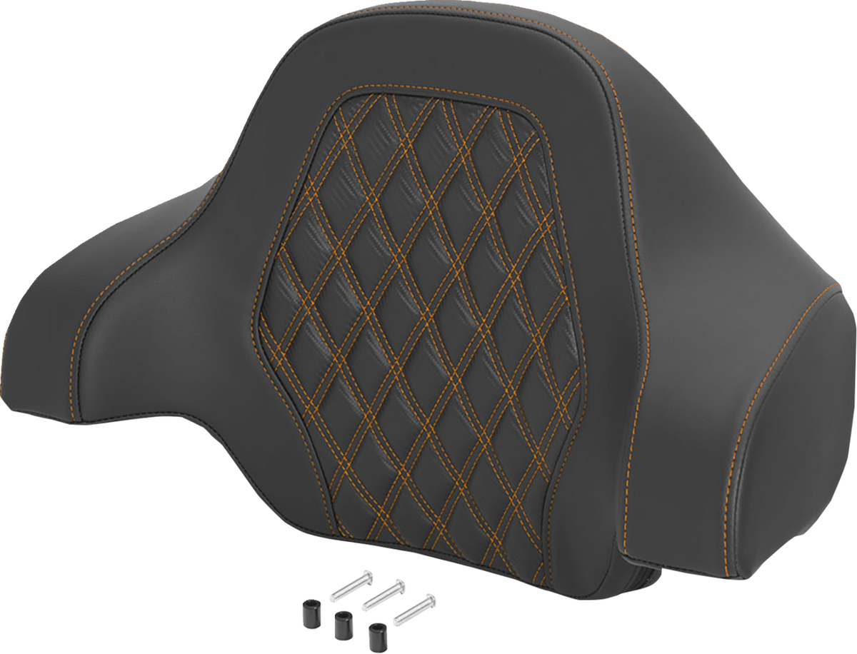 Saddlemen Deluxe Tour Pack Sissy Bar Pad - Black / Orange / Carbon Fiber / Lattice Stitched / Orange Stitching