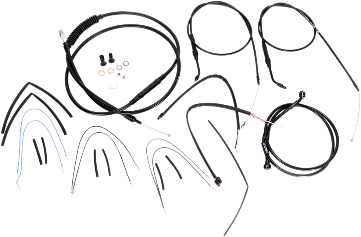 Burly Brand Complete Black Vinyl Handlebar Cable/Line Kit For Ape Hangers - 14" - '12-'17 Dyna