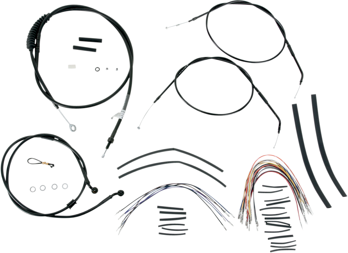 Burly Brand Complete Black Vinyl Handlebar Cable/Line Kit For Ape Hangers - 14" - '07-'13 Sportster