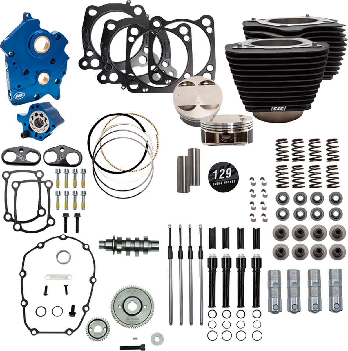 S&amp;S Cycle 129" Power Pack - 550 Gear Drive - Oil Cooled - Wrinkle Black W/O Highlight Fins - 107" M8