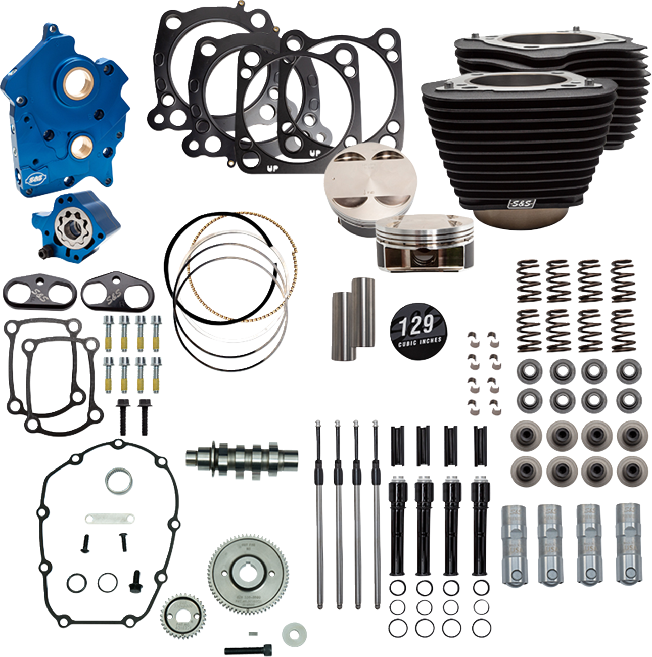 S&S Cycle Power Pack - Oil Cooled - 550G - Wrinkle Black W/O Highlight - Black Pushrod Tubes - 107" M8