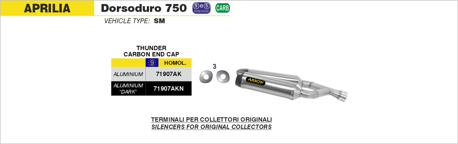 Arrow 71907AK Aluminium Thunder Slip Ons (Right And Left) With Carbon End Cap