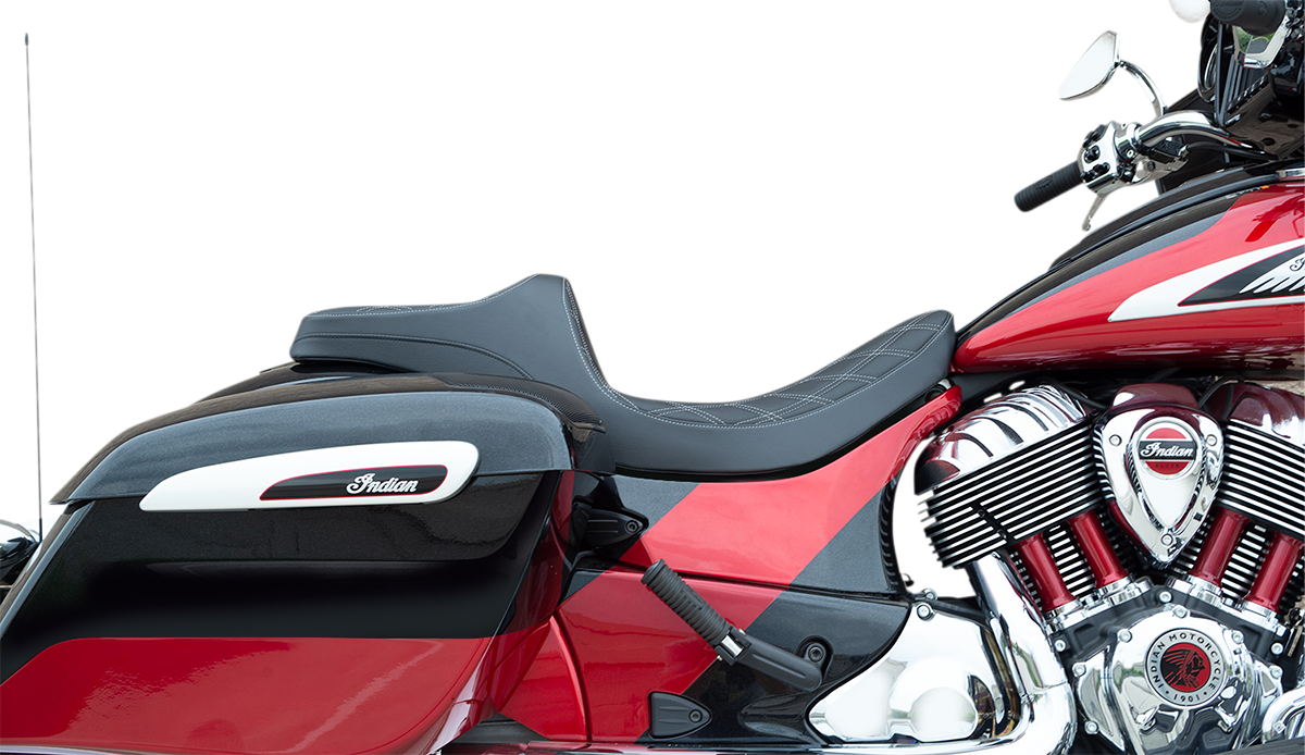 Drag Specialties Seats Predator III Seat - Double Diamond - Silver Stitching - Vinyl - Indian '14-'22