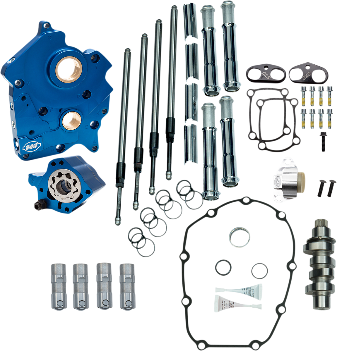 S&amp;S Cycle Cam Chest Kit - Water Cooled - Chain Drive - 475 Cam - Chrome Pushrod Tubes - M8