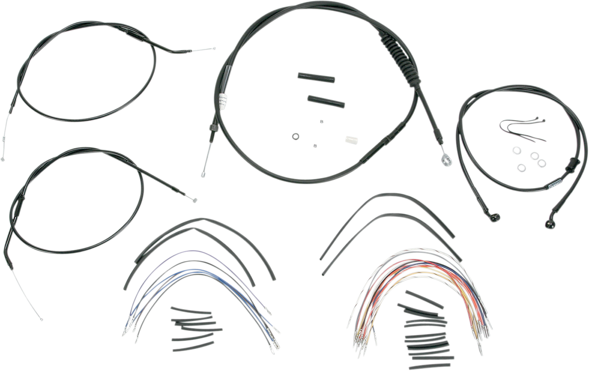 Burly Brand Complete Black Vinyl Handlebar Cable/Line Kit For Ape Hangers - 12" - '04-'06 Sportster