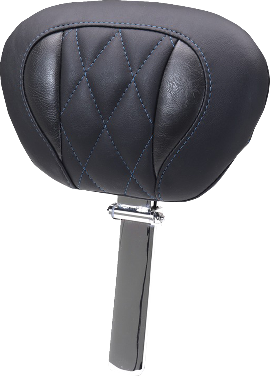 Mustang Deluxe Driver Backrest - Diamond - Sky Blue Stitching - FLT/FLH '23-'25