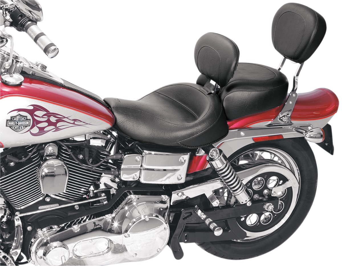 Mustang Wide Solo Seat - With Backrest - Vintage - Black - Smooth - FXD '06-'17