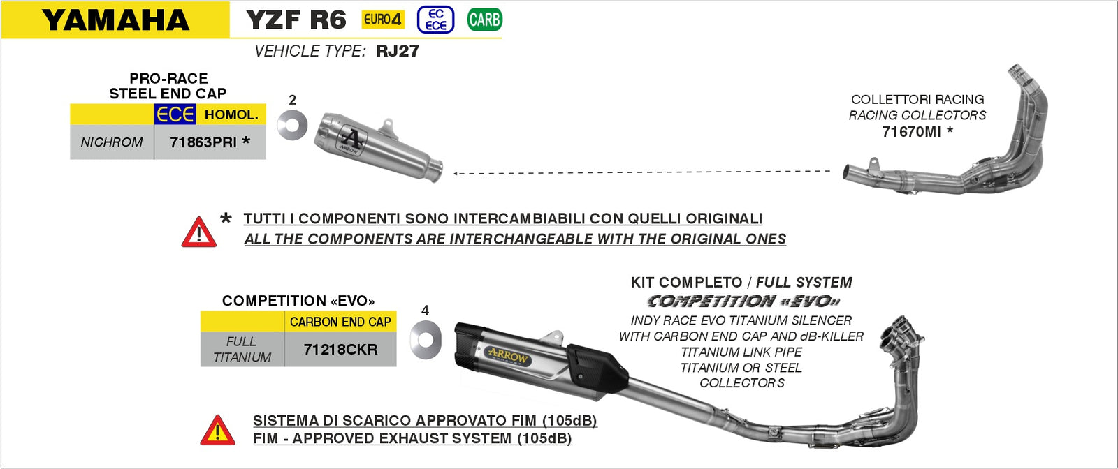 Arrow 71218CKR COMPETITION EVO FULL TITANIUM Full System FIM Approved (105dB)