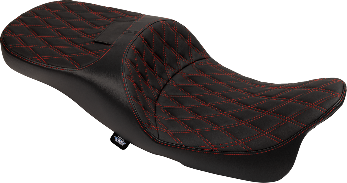 Drag Specialties Seats Extended Reach Freedom Seat - Vinyl - Double Diamond - Red Stitch - FLT/FLH '09-'25
