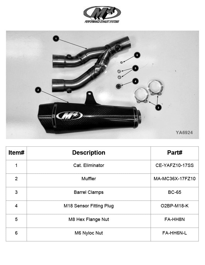 M4 Exhaust YA6924 Component Key