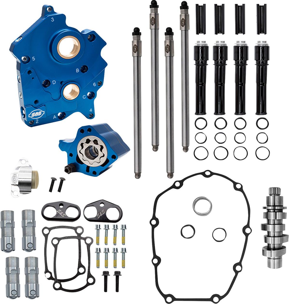 S&amp;S Cycle Cam Chest Kit - Water Cooled - Chain Drive - 496 Cam - Black Pushrod Tubes - M8