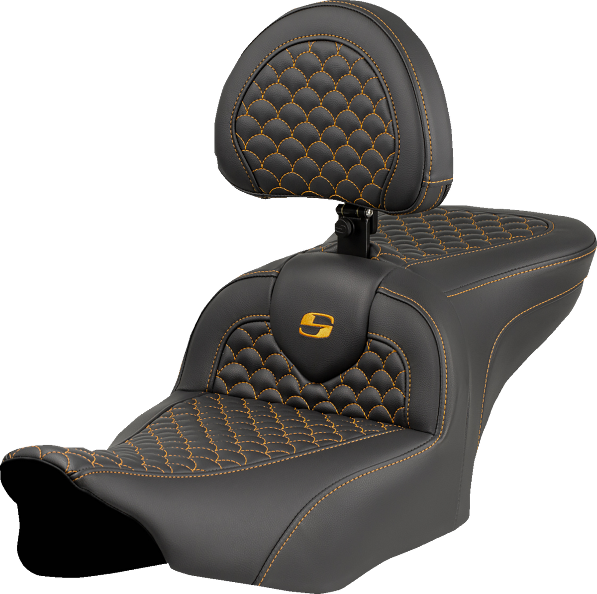 Saddlemen Roadsofa™ Seat - Dragon Scale Stitch - Gold Stitch - W/ Backrest - FLTR/FLHX '23-'24