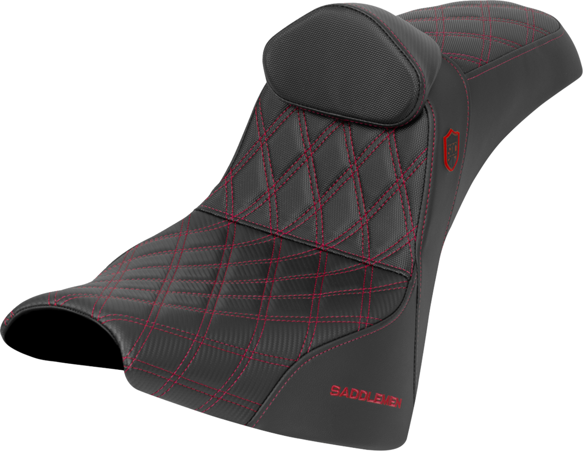 Saddlemen Pro Series SDC Performance Seat - W/ Backrest - Red Stitch - Gripper - FXBB/FXST '18-'25