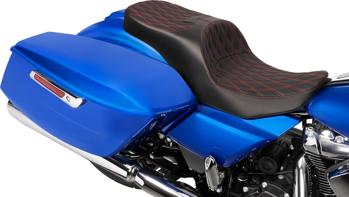 Drag Specialties Seats Freedom Seat - Black - Vinyl - Red Double Diamond Stitch - FLT/FLH '23-'25