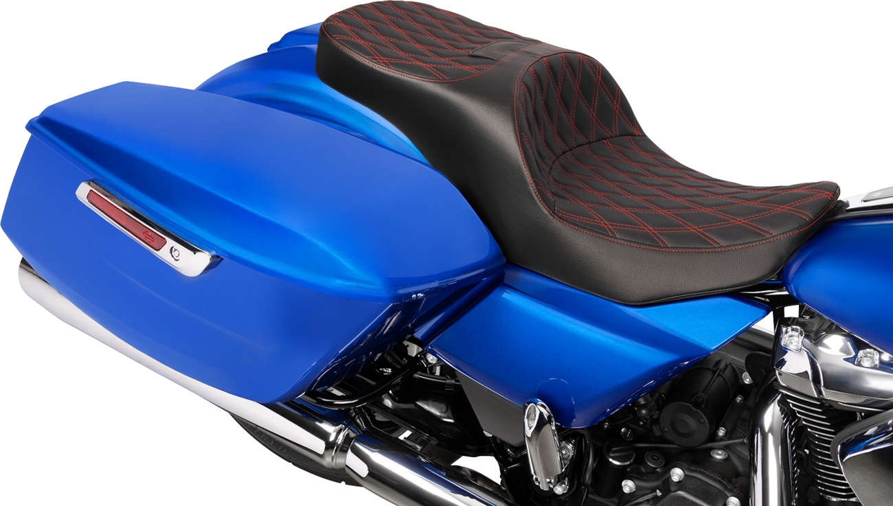 Drag Specialties Seats Freedom Seat - Black - Vinyl - Red Double Diamond Stitch - FLT/FLH '23-'25