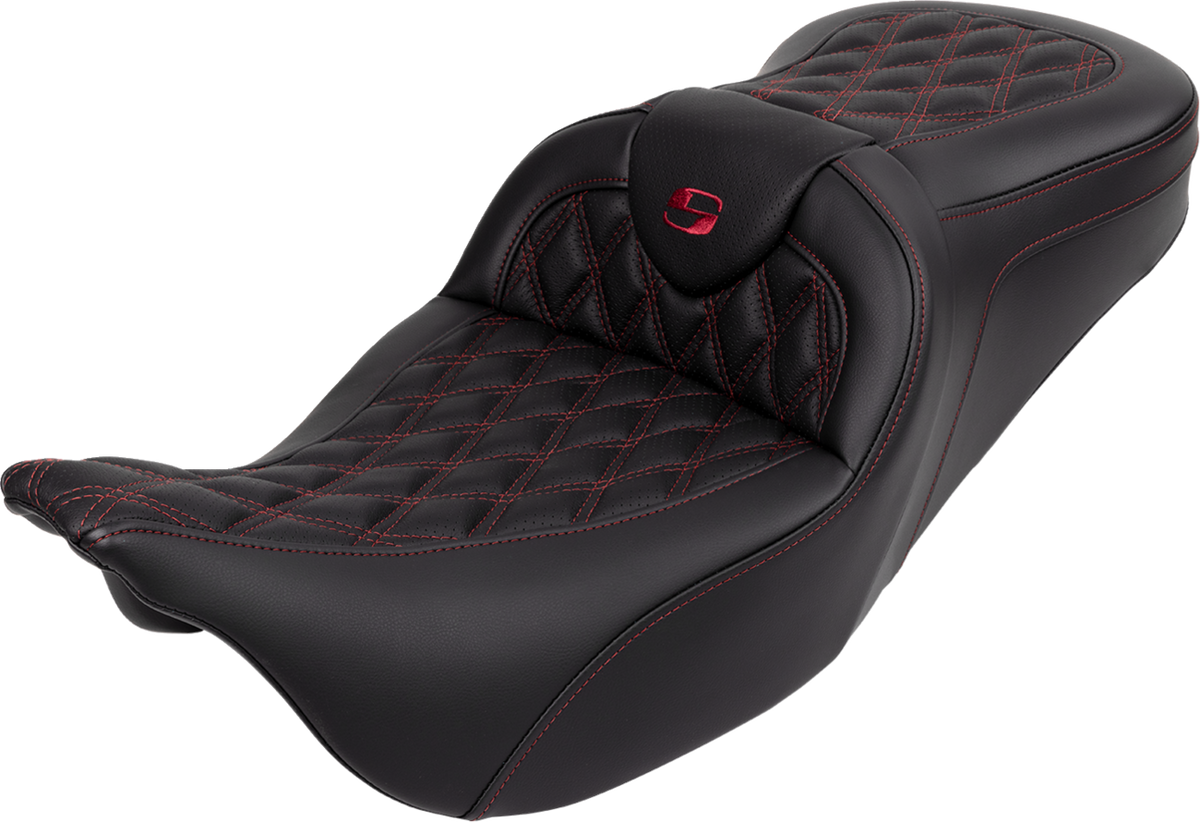 Saddlemen Roadsofa™ Seat - With Backrest - Wine Berry Stitch - FL '08-'23