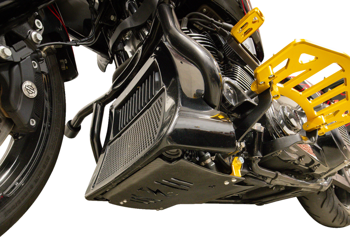 Thrashin Supply CO. Skid Plate - Carbon Fiber/Gloss - With Gold Brackets - FLHX/FLTRX