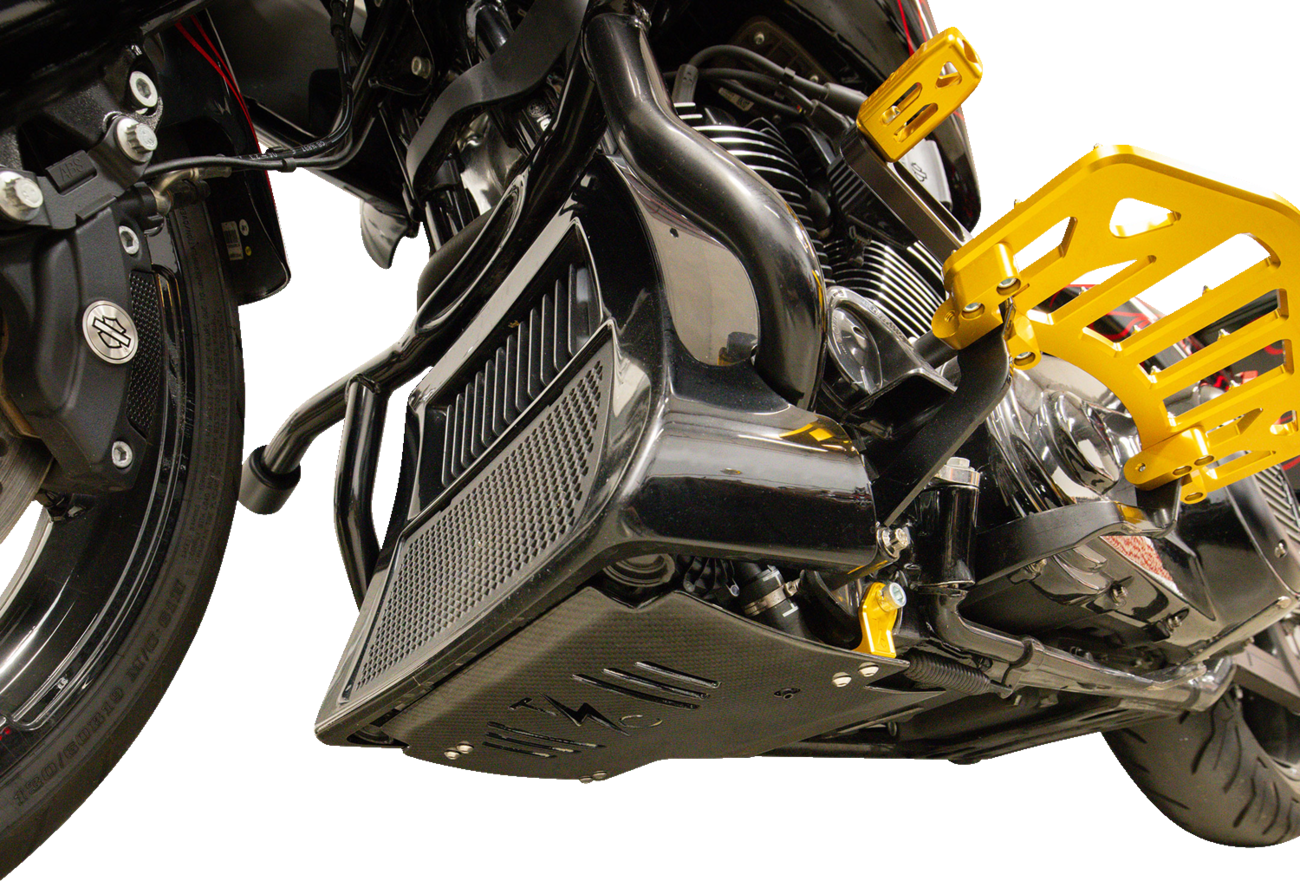 Thrashin Supply CO. Skid Plate - Carbon Fiber/Gloss - With Gold Brackets - FLHX/FLTRX