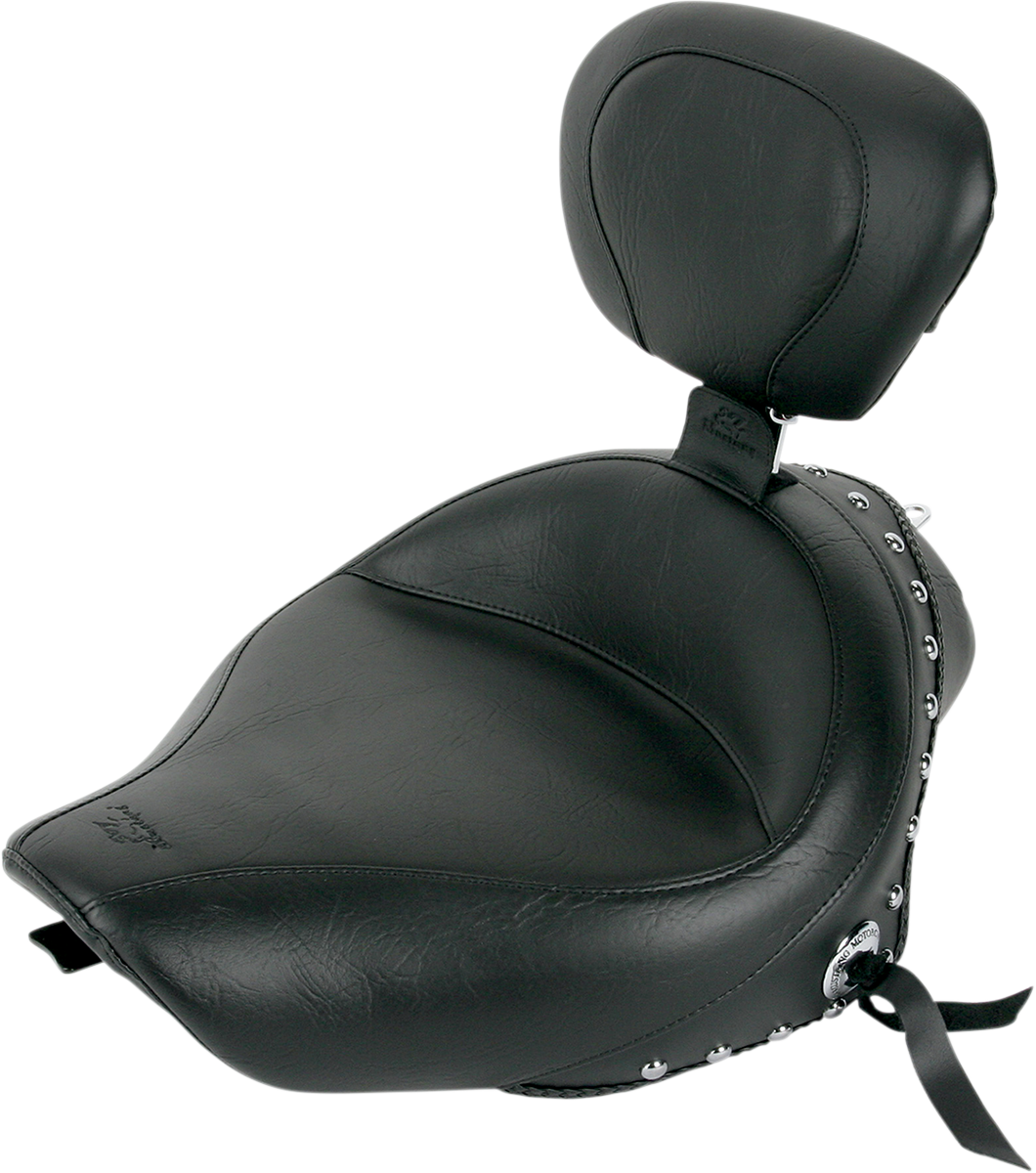Mustang Wide Solo Seat - With Backrest - Black - Studded W/ Concho - XL '04-'20