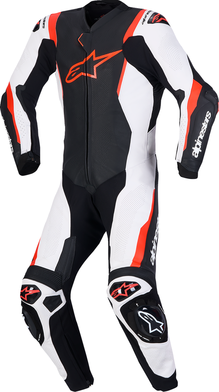 Alpinestars Missile V3 1-Piece Leather Suit - Black/White/Red Fluo - US 50 / EU 60