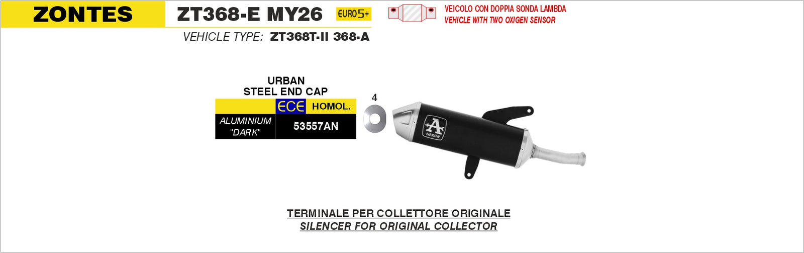 Arrow 53557AN Urban Aluminium "Dark" Slip On With Steel End Cap