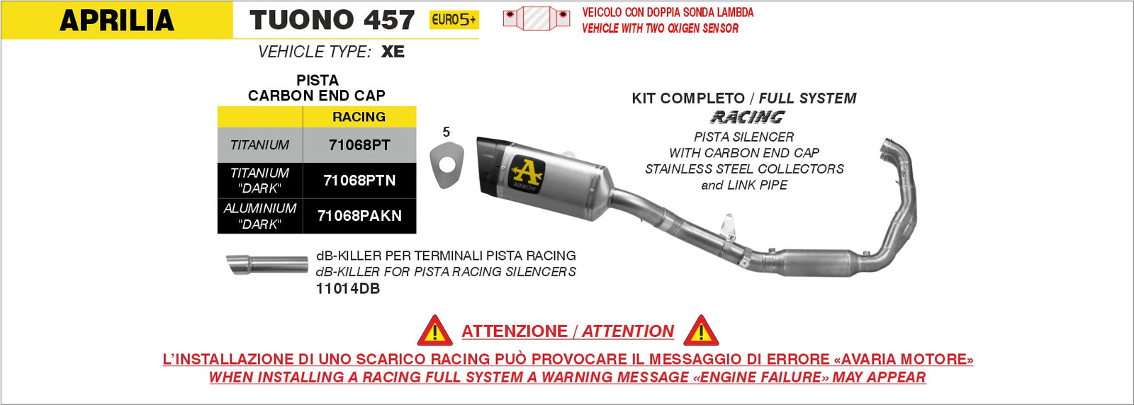 Arrow 71068PAKN Full System Racing With Pista Aluminium "Dark" Slip Ons