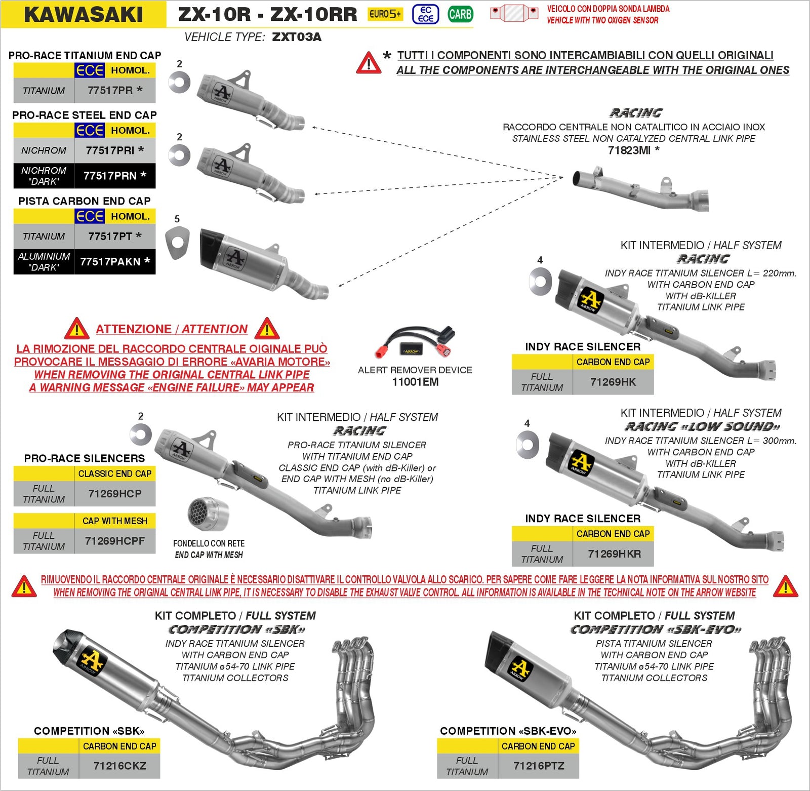 Arrow 71269HKR Half System Racing "Low Sound" - Indy Race Titanium Slip On L300mm. + Titanium Link Pipe